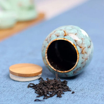 Китайски керамичен чай Caddy Дървена капачка Нетъкани запечатани кутии за съхранение Празнични подаръци Домашни преносими мини чай Caddy Кутия за чай