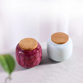 Китайски керамичен чай Caddy Дървена капачка Нетъкани запечатани кутии за съхранение Празнични подаръци Домашни преносими мини чай Caddy Кутия за чай
