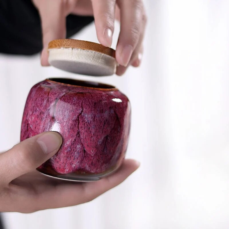 Hiina keraamiline tee Caddy puidust kaas lausriidest suletud säilituspurgid Pühadekingitused Kodus Kaasaskantav Reisi Mini Tea Caddy Teekarp