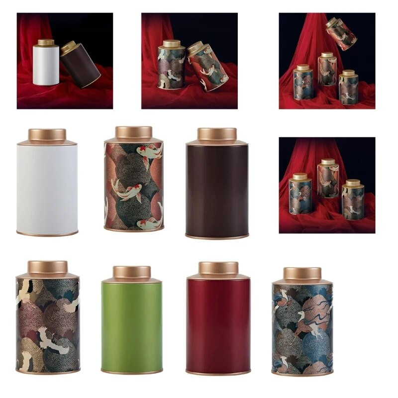 Vanad teekonteinerid tühjad ümmargused plekist kommipurk Väike kaanega säilituskonteiner Metallist väike teepakendite karp