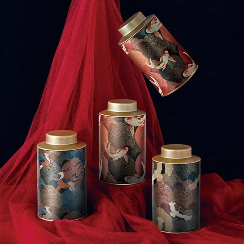 Vanad teekonteinerid tühjad ümmargused plekist kommipurk Väike kaanega säilituskonteiner Metallist väike teepakendite karp