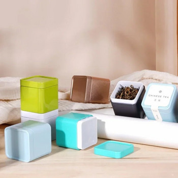 Mini Square Tea Caddies Tinplate Box Ароматен буркан със зелен чай Универсални подправки Кутия за съхранение на кафе Офис Домашна кухня Чай