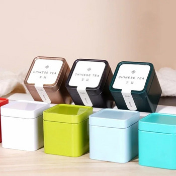 Mini Square Tea Caddies Tinplate Box Ароматен буркан със зелен чай Универсални подправки Кутия за съхранение на кафе Офис Домашна кухня Чай