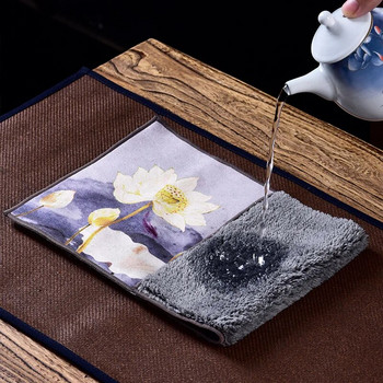 Китайски рисувана кърпа за почистване на кърпа за чай Подложка за чай Удебелен абсорбиращ парцал Мека памучна кухненска кърпа Аксесоари за чай Kung Fu