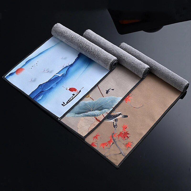 Kinietiškas dažytas arbatos rankšluosčių valymo audinys arbatos kilimėlis, sutirštintas, sugeriantis skudurėlis, minkštas medvilninis virtuvės rankšluostis Kung Fu arbatos priedai