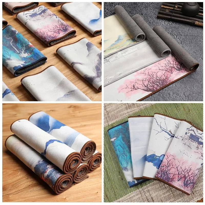 1vnt kiniškas dažytas storas arbatos rankšluostis Super sugeriantis aukščiausios klasės arbatos rinkinio priedai Stalo kilimėliai Buitinė profesionali skudurinės arbatos servetėlė