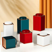 Üldine Tinplate Tea Caddy pakendikarp, suletud ruudukujulised purgid must tee valge tee tühjad purgid