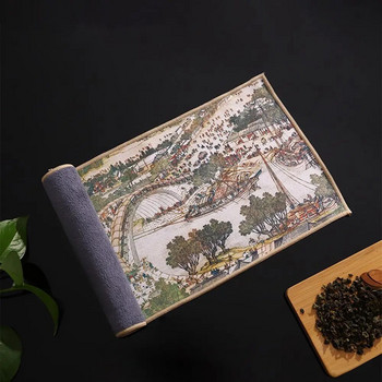 Китайска живопис Хавлиена кърпа за чаена церемония в древен стил Guochao Zen Чаена подложка Удебелена водоабсорбираща рисувана кърпа за чай Чаена кърпа