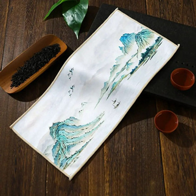 Kinų tapyba Senovinio stiliaus arbatos ceremonijos rankšluostis Guochao Zen arbatos kilimėlis sutirštintas vandenį sugeriantis dažytas arbatos audinio rankšluostis