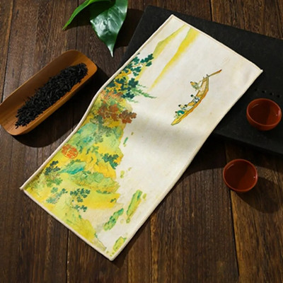 Kinų tapyba Senovinio stiliaus arbatos ceremonijos rankšluostis Guochao Zen arbatos kilimėlis sutirštintas vandenį sugeriantis dažytas arbatos audinio rankšluostis