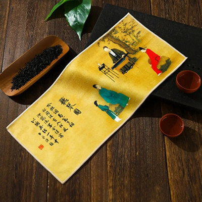 Kinų tapyba Senovinio stiliaus arbatos ceremonijos rankšluostis Guochao Zen arbatos kilimėlis sutirštintas vandenį sugeriantis dažytas arbatos audinio rankšluostis