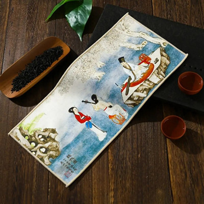 Kinų tapyba Senovinio stiliaus arbatos ceremonijos rankšluostis Guochao Zen arbatos kilimėlis sutirštintas vandenį sugeriantis dažytas arbatos audinio rankšluostis
