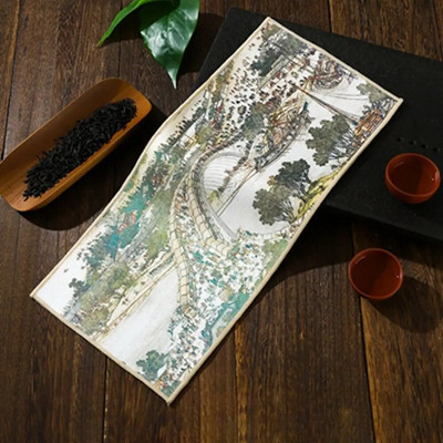 Kinų tapyba Senovinio stiliaus arbatos ceremonijos rankšluostis Guochao Zen arbatos kilimėlis sutirštintas vandenį sugeriantis dažytas arbatos audinio rankšluostis