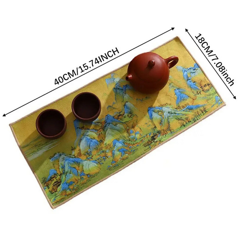 Kinų tapyba Senovinio stiliaus arbatos ceremonijos rankšluostis Guochao Zen arbatos kilimėlis sutirštintas vandenį sugeriantis dažytas arbatos audinio rankšluostis