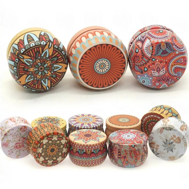 Tea Caddy Teekarp Säilituskarbid Küünlapurgid Kommid Suupisted Kohv Väike plekk Mini Kaasaskantav Retro stiilis Metallpurgid Pakend Teenõud