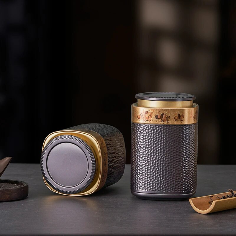 Vintage teekarp metallist haamer tee hoiustamiskonteiner, köögi hoiukast, kaanega plekkpurgid Kodumajapidamises kasutatavad üldised teepurgid 250g