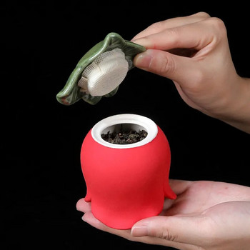 Керамичен буркан за чай Rose Tea Caddy Резервоар за съхранение Влагоустойчив запечатан чай Симулация на буркан за съхранение на цветя и капаци Саксии за бонбони