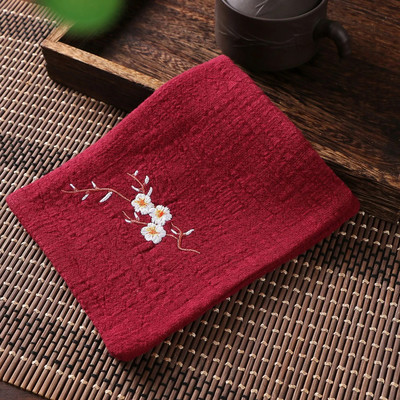 Medvilninis lininis kinų stiliaus Zen arbatos rankšluostis, sugeriantis sutirštintas skuduras, gėlių siuvinėjimas, rankšluostis arbatos padėkliuko priedai