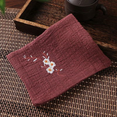 Medvilninis lininis kinų stiliaus Zen arbatos rankšluostis, sugeriantis sutirštintas skuduras, gėlių siuvinėjimas, rankšluostis arbatos padėkliuko priedai