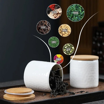 Малка бяла порцеланова чаша за чай с бамбуково покритие Керамичен мини херметичен резервоар за съхранение Съхранение на малки порцеланови буркани