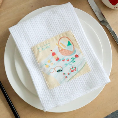 1tk 40x60cm valge vahvel, puuvillane teerätik, trükitud plaastriga köögilaua salvrätik jõulupeo kingituseks kaunistus