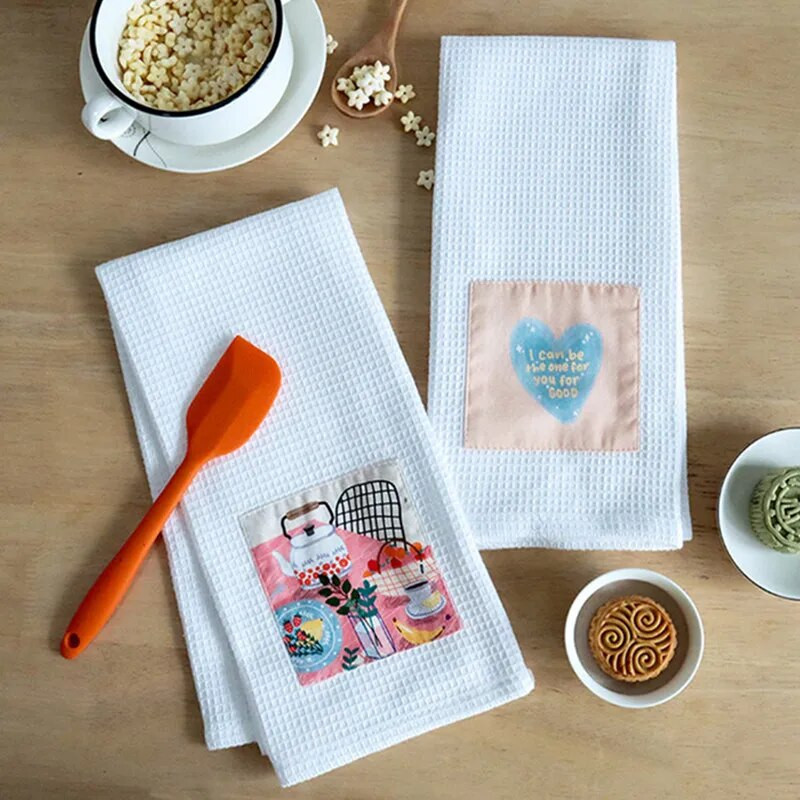 1tk 40x60cm valge vahvel, puuvillane teerätik, trükitud plaastriga köögilaua salvrätik jõulupeo kingituseks kaunistus