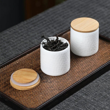 Бамбуков капак Малка бяла порцеланова тенджера за чай Керамичен мини запечатан резервоар за съхранение Малка порцеланова тенджера Маса за кафе Декорация