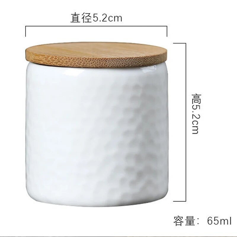 Bambuko dangtelis Mažas baltas porcelianinis arbatos puodelis Keraminis Mini sandarus laikymo rezervuaras Mažas porcelianinis puodelis Kavos stalo dekoravimas