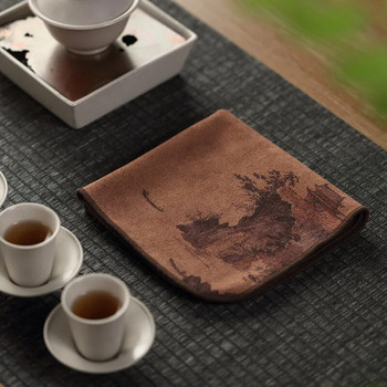 Китайски рисувани дебели хавлиени кърпи Супер абсорбиращи аксесоари за сервиз за чай от висок клас Подложки за маса Професионални консумативи за церемония RagTea