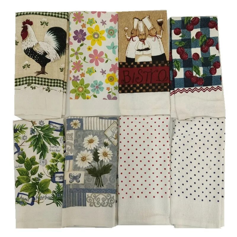 1Τμ 40x70cm Πολύχρωμη εμπριμέ βαμβακερή πετσέτα τσαγιού Πανί κουζίνας Πανί καθαρισμού Απορρόφησης νερού Δώρο πάρτι για το σπίτι