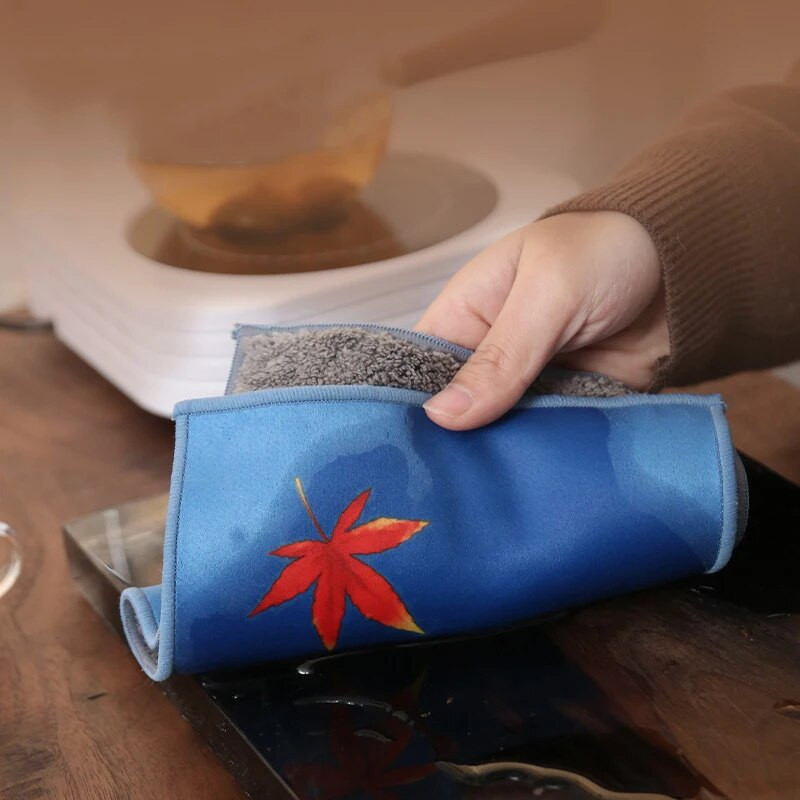 Teerätik Mikrokiust imitatsiooniga hirvenahast kahekihiline Kung Fu teekomplekt käterätikud Käsitsi maalitud paksendatud puhastuslapp köögirätik