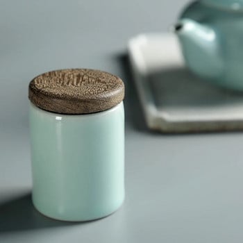 Celadon Boutique Tea Pot Μικρό φορητό Mini Tea Bot Box Ιαπωνικού τύπου Κεραμικό σφραγισμένο δοχείο Ξύλινο καπάκι Tea Warehouse Σετ τσαγιού