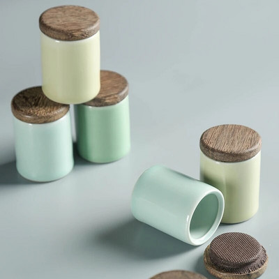 Celadon Boutique tējas kanna Maza pārnēsājama mini tējas trauka kastīte japāņu stila keramikas aizzīmogots pods koka vāks tējas noliktavas tējas komplekts