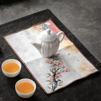 Японска памучна и конопена абсорбираща чаена кърпа аксесоари за чаена церемония сива покривка за маса кърпа за чинии проста вятърна подложка за чай