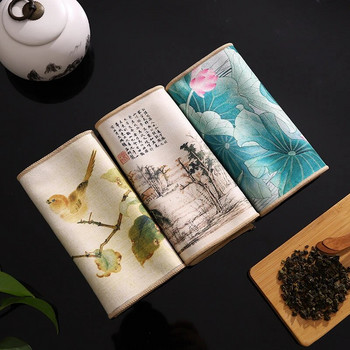 Винтидж кърпа за чай в китайски стил Дебела супер абсорбираща кърпа за чай Парцали за съдове Чаена салфетка Кухненски принадлежности за чай 18x40 см