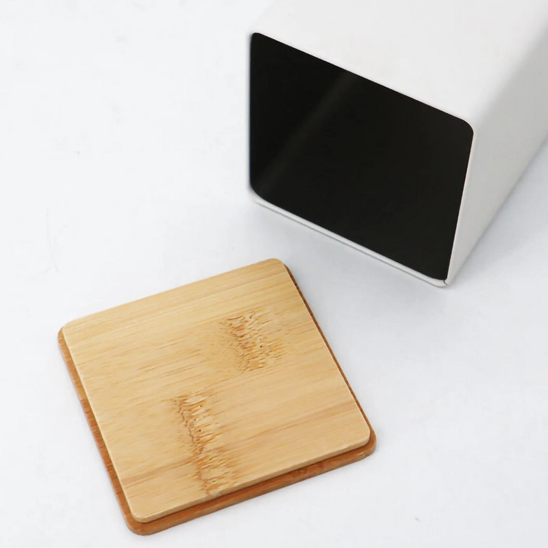 Köögikoristaja bambusest kaanega, metallist tee-kohvi-suhkru säilituspurgid, lauapealne toidukonteinerite karp, õhukindel korraldus