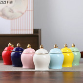 Auksu padengtas arbatos kanistras uždarytas keraminis laikymo stiklainis su dangteliais Porcelianinis kavos indelis Rašomojo stalo dekoravimas arbatos skardinės Saldainių puodai