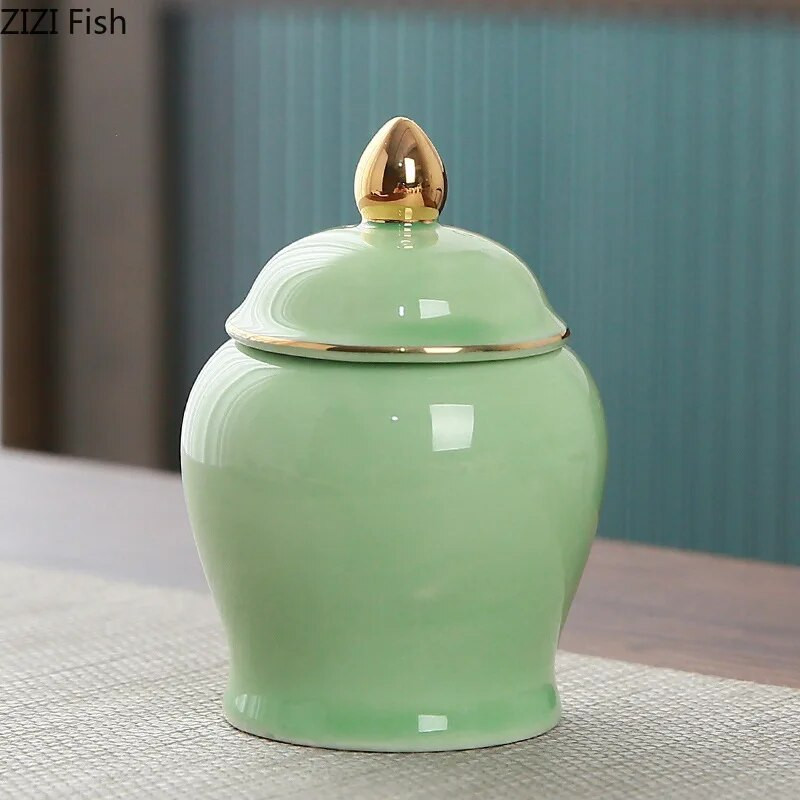 Auksu padengtas arbatos kanistras uždarytas keraminis laikymo stiklainis su dangteliais Porcelianinis kavos indelis Rašomojo stalo dekoravimas arbatos skardinės Saldainių puodai