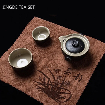 Винтидж рисувана кърпа за чай Чаени маси Покривки Специални парцали Сервиз за чай Аксесоари за почистване Домашен квадрат Абсорбираща подложка за чай