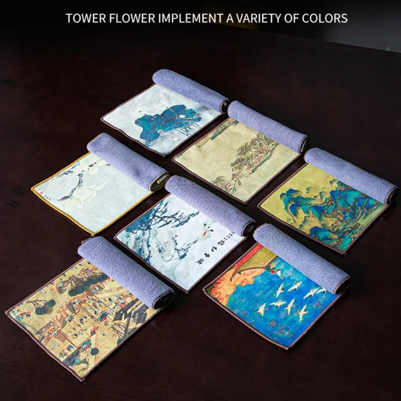 Paksendatud kašmiirist teerätik kodumajapidamises zen-hiina stiilis maalirulliks, kõrgekvaliteediline imav rätik, potti pliiatsi teetseremoonia