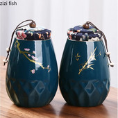 Cutie de ceai din ceramică albastră Cutie de ceai Borcan sigilat Rezervoare de depozitare rezistente la umiditate Recipient de ceai Cutie de ceai Cutie de depozitare Organizator de ceai Borcane de bomboane