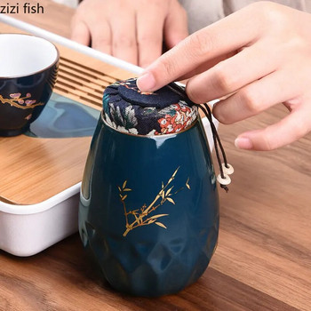 Синя керамична кутия за чай Tea Caddy Запечатан буркан Влагоустойчиви резервоари за съхранение Контейнер за чай Кутия за чай Кутия за съхранение Органайзер за чай Буркани за бонбони