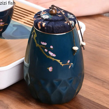 Синя керамична кутия за чай Tea Caddy Запечатан буркан Влагоустойчиви резервоари за съхранение Контейнер за чай Кутия за чай Кутия за съхранение Органайзер за чай Буркани за бонбони