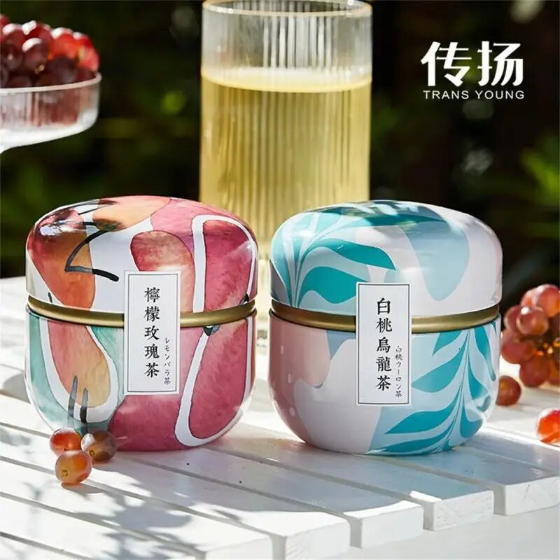 Kaasaskantav teekarp Tee Caddy kohvitee hoiustamiskonteiner Retromustriga trükitud metallpurgid Mini teekarbi korraldaja kingitused