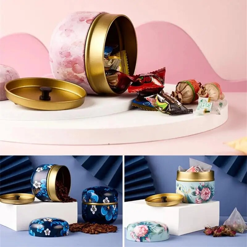 Kaasaskantav teekarp Tee Caddy kohvitee hoiustamiskonteiner Retromustriga trükitud metallpurgid Mini teekarbi korraldaja kingitused