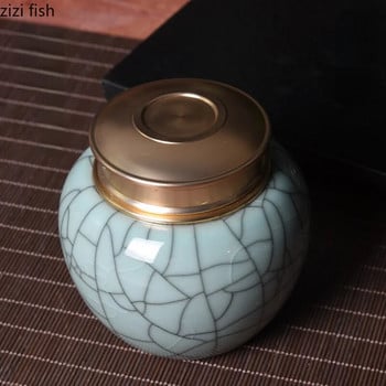 Керамичен буркан с метален капак Tea Caddy Кутия за чай Затворен резервоар за съхранение на буркан Органайзер за чай Контейнер за чай Буркани за бонбони Кутия за съхранение на храна