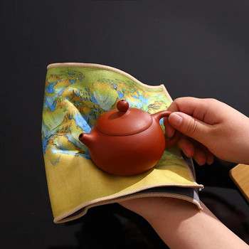 Китайски рисувани дебели хавлиени кърпи Супер абсорбиращи аксесоари за сервиз за чай от висок клас Подложки за маса Домакински професионални парцали Салфетка за чай