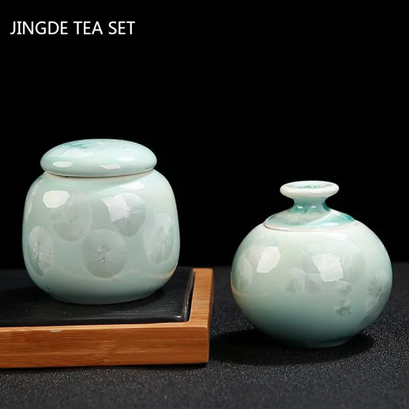 Keraamiline kristallglasuur Väike Tee Caddy Kaasaskantav Kohvihoidja Purk Köök Teepurk Vürtsid Niiskuskindel paak Teekomplekt Tarvikud