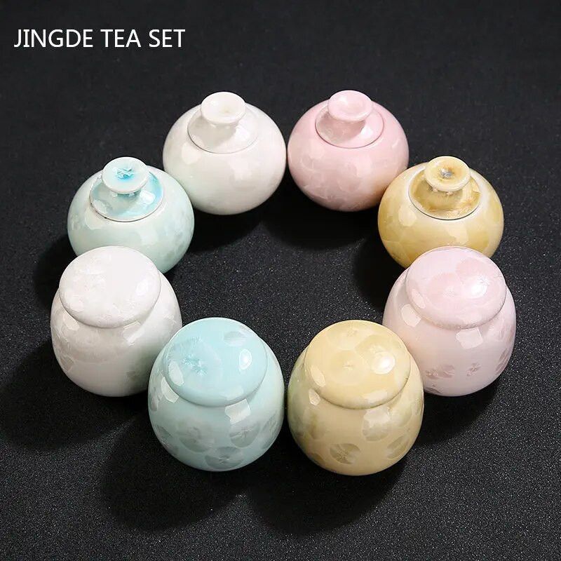 Keraamiline kristallglasuur Väike Tee Caddy Kaasaskantav Kohvihoidja Purk Köök Teepurk Vürtsid Niiskuskindel paak Teekomplekt Tarvikud