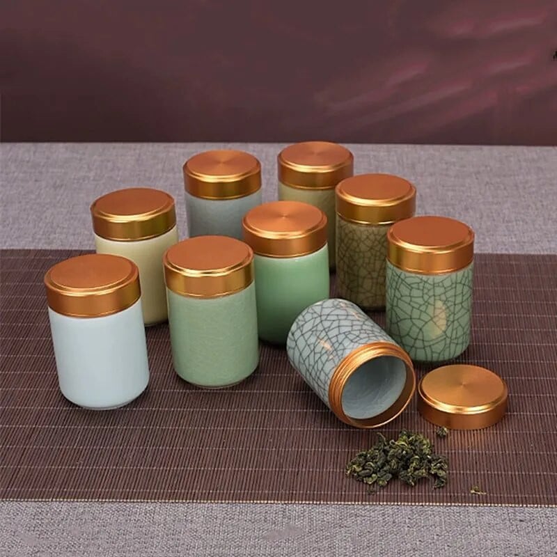 Keraamiline Tee Caddy Mini hoiukarbid Suletud kohvipulbripurgid Teelehed konteiner Kaasaskantav teekarp Korraldaja Peen teekomplekt